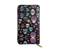 Sugar and Skulls Style Print Leather Long Clutch Wallet â€“ Fashionable Personalized Wallet, Multiple Card Slots, Gift Ready, Black, One Size