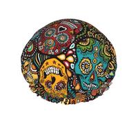 Sugar And Skulls Style Print Lightweight And Elasticated Waterproof Shower Cap, Double Layer Waterproof Hair Cap