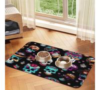 Sugar and Skulls Style Print Pet Feeding Mat Dog Mat for Food and Water Bowl Dogs Water Dispenser Mat Dogs Accessories