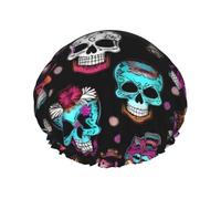 Sugar And Skulls Style Print Reusable Spa Salon Shower Cap For All Hair Lengths With Lining Elastic Band