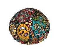 Sugar and Skulls Style Print Shower Cap with Elastic and Reusable for Long and Short Hair,Double Layers Hair Cap