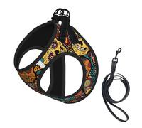 Sugar And Skulls Style Print Small Dog Harness And Leash Set, Adjustable Soft Vest With 360° Reflective Straps For Cats Puppy