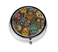 Sugar and Skulls Style Print Stylish Round Pill Box - Mini Travel Companion for Your Medication