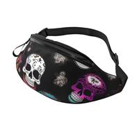 Sugar and Skulls Style Print Unisex Waist Bag Adjustable Secure for Travel Hiking Cycling and Running Pack