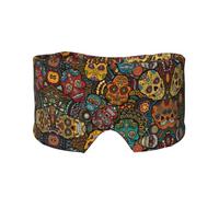 Sugar and Skulls Style Printed Sleeping Blindfold, Padded Ear Warmer Mask, Adjustable Head Wrap, for Deep Relaxation