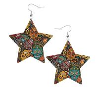 Sugar and Skulls Style Star Shape Earrings, Modern Dangle Earrings, Women's Statement Jewelry for Office Daily