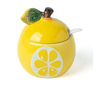 Sugar Bowl,Spice Containers,Fruit Sugar Bowl with Lid and Spoon, Colorful Sugar Pot, Ceramic Coffee Sugar Canisters, Sugar Container Spice Jar, Salt Pot Seasoning Canister-Lemon-3 Set of ( Color : Lem