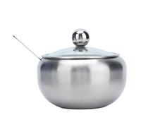 Sugar Bowl Stainless Steel Container Spoon Dispenser Tomato Lid Visible Clear with Small Seasoning Jar