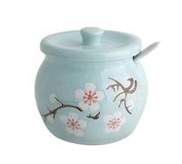 Sugar Bowl with Lid and Spoon 400ml, Flower Pattern Sugar Holder for Coffee Bar,Ceramic Sugar Dish