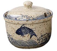 Sugar Bowl with Lid and Spoon, Ceramic Salt Bowl with Japanese Pattern & Earmarked Hole Seasoning Container for Sugar, Salt, Pepper, Spices, Jams, Tea, Coffee| with Lid and Spoon