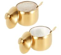 Sugar Bowl with Lid and Spoon Stainless Steel Coffee and Sugar Dispenser Coffee Serving Salt Spice Container for Condiment Seasoning Coffee Bar(2pack)