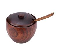 Sugar Bowl with Lid, Pot Sugar Bowl Spoon Glass Bowls Spoon and Lid for Kitchen Tool 1Pc Solid Wood Spice Jar Seasoning