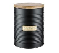 Sugar Canister Black Ribbed Steel Labelled Airtight Lid Storage Round Container