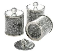 Sugar Canisters Jars 3PCS Kitchen Sparkle Kitchenware Storage Diamond Tea Coffee Sugar Jars for Tea Coffee Beans Flour (Silver)