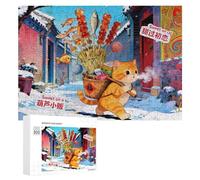 sugar coated cat jigsaw puzzles puzzle 300 pcs,winter alley whimsical challenge toy educational games home decoration for adults& kids age 14 years up.