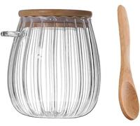 Sugar Container, Sugar Bowl,Sugar Container,Sugar Jar,Petal Glass Storage Jar with Airtight Bamboo Lid and Spoon, Coffee Nuts Container, Food Storage Containers for Tea, Coffee(Trap A)(Oval B)