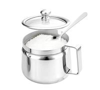 Sugar Container with Spoon | 500ml Stainless Storage Canister - Ghee Dispenser with Lid and Spoon - for Kitchen Home Bar Tea Salt Oil Seasoning Cooking