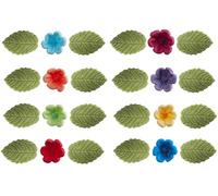 Sugar Flower and leaves cake decoration set, 8 flowers, 16 leaves.