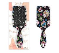 Sugar Flower Skull Hair Brush Day Of The Dead Skull Wet Dry Air Cushion Hair Brush Plastic Detangler Hairbrush for Kids Adults Back To School Gift Women Men