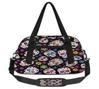 Sugar Flower Skull Kids Overnight Duffle Bags Boys Girls Teen Day of The Dead Skull Sports Gym Bag for Weekender Travel Gymnastics Dance Ballet