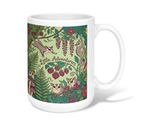 Sugar Glider Ceramic Coffee Mug, Nature Fanciful Flower Berry Spring Green Novelty Office Drinking Cup with Handle Ideal for Friends Family Co-Worker Lovers Eldership Senior 15 Oz