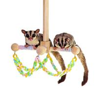 Sugar Glider Climbing Toys, Natural Wood with Colorful Chains Hanging Swing Toys Sugar Glider Cage Accessories,Rat Enrichment Toys for Small Animals and Birds (Swing Style)