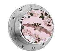 Sugar Glider Over Cherry Blossoms Kitchen Timer 60 Minute Visual Wind Up Timers Indoor Mechanical Timers with Magnetic Base Stainless Steel Timer for Home Cooking Time Management Tool