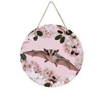 Sugar Glider over Cherry Blossoms Welcome Sign for Front Door 7.9 Wooden Flower Door Hanger, Rustic Round Large Wood Plaque Wall Hanging Decor for Front Porch Outdoor Farmhouse Home Decorations