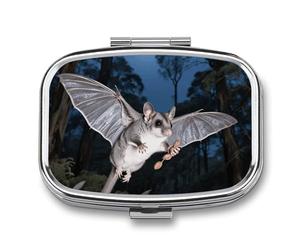 Sugar Glider Pill Box 2 Compartment Square Metal Pill Organizer Portable Mini Travel Medicine Case with Mirror Cute Medicine Container Holder for Pocket Purse