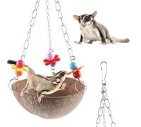 Sugar Glider Swing Toy Bird Natural Coconut Shell Nest Cage Hanging Accessories for Sugar Glider Bird Parrot