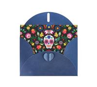 Sugar Horror Skull and Flowers Blue prints Greeting Cards 6x4-inch with Envelope | Perfect for writing greetings and thank-you notes