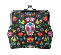 Sugar Horror Skull and Flowers Coin Purse, Small Travel Kit Storage Pouch for Weekend Getaways and Business Trips