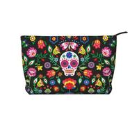 Sugar Horror Skull and Flowers Corduroy Makeup Bag Travel Cosmetic Bag Organizer Toiletry Bag