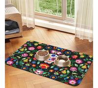 Sugar Horror Skull And Flowers Durable Pet Absorbent Tablecloth Non-Slip Dining Pad For Dog Cat Food Water Bowls Feeder Mat