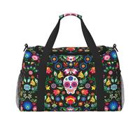 Sugar Horror Skull and Flowers Print Ample Travel Large Capacity Hand Travel Bag Carry On Tote Foldable Travel Totes Bag