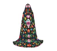 (Sugar Horror Skull and Flowers) Print Hooded Cape For Teenagers Costume Party, Halloween Hooded Cape Soft and Elastic,L