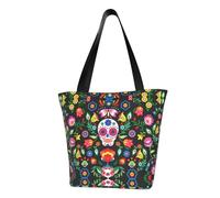 Sugar Horror Skull and Flowers Print Lightweight Summer Bag Tote Adjustable Strap Convenience Travel Beach Daily Use