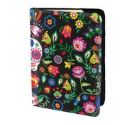 Sugar Horror Skull and Flowers Print Passport Holder for Travel,Wallet Case RFID Blocking Leather Card Slot Protector