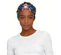 Sugar Horror Skull and Flowers Print Retro Turban Hat for Women Stretch Printed Headscarf Pull On Travel Ready Alternative Gift