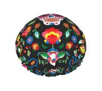Sugar Horror Skull and Flowers Print Shower Cap - Reusable, Double Layer, Hotel Travel Essentials, Salon Shower Hat Accessories One Size