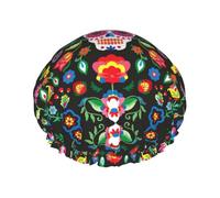 Sugar Horror Skull and Flowers Print Shower Caps,Double Layers water-resistanted Hair Cap with Elastic and Reusable