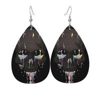 Sugar Horror Skull And Flowers Printed Teardrop Pendant Leather Earrings | Lightweight and Versatile Earrings | Suitable for Daily Commute and Date Wear