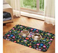 Sugar Horror Skull And Flowers Printing Pet Absorbent Leather Tablecloth For Dogs Cats Food Mat 23.62in*15.75in 4mm Thick