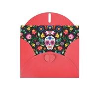 Sugar Horror Skull and Flowers Red prints Greeting Cards 6x4-inch with Envelope | Perfect for writing greetings and thank-you notes