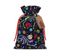 (Sugar Horror Skull) Christmas Burlap Gifts Bag With Drawstring Xmas Linen Burlap Gift Candy Pouch For Wedding Party Festival Decorating M