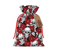 (Sugar Horror Skull Rose) Christmas Burlap Gifts Bag With Drawstring Xmas Linen Burlap Gift Candy Pouch For Wedding Party Festival Decorating S