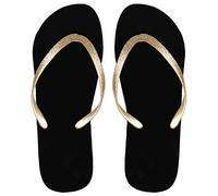 SUGAR ISLAND® UNISEX LADIES GIRLS MENS SUMMER BEACH FLIP FLOP POOL SHOES-GLITTERGOLD-BLACK-5/6