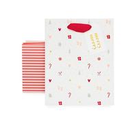 Sugar Paper Gift Bag Set, Santa's Workshop Striped Medium Gift Bag 10 x 8 x 4.5 in with Ribbon Handles, 2 Tissue Sheets & Foil Letterpress Gift Tag, Premium Gift Wrapping Supplies