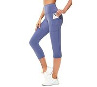 Sugar Pocket Capri Leggings with Pockets for Women,Yoga Pants Capri Workout Sport Exercise Cycling Leggings with Pockets L Middle Blue