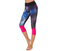 Sugar Pocket Women's Workout Capri Yoga Pants 3/4 Printed Running Leggings XL (Rose)